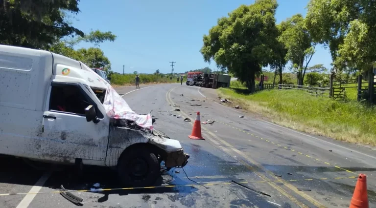 Motorista morre após colisão frontal entre caminhão e caminhonete