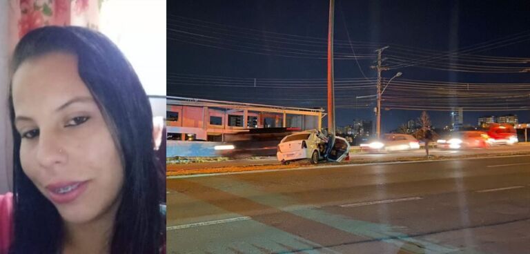 Mulher morre ao bater carro contra canteiro central