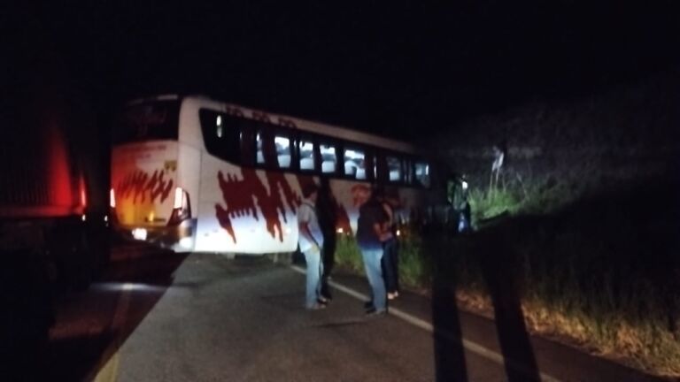 Acidente entre ônibus e três caminhões deixa oito pessoas feridas