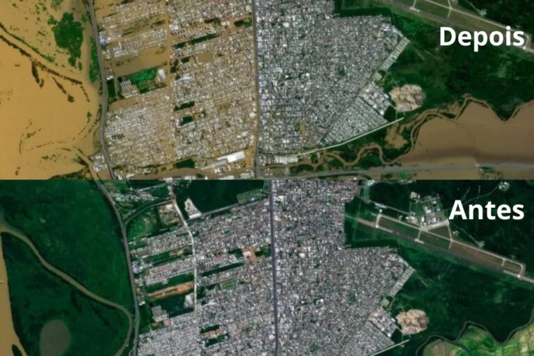 Imagens de satélite mostram Canoas tomada pela água