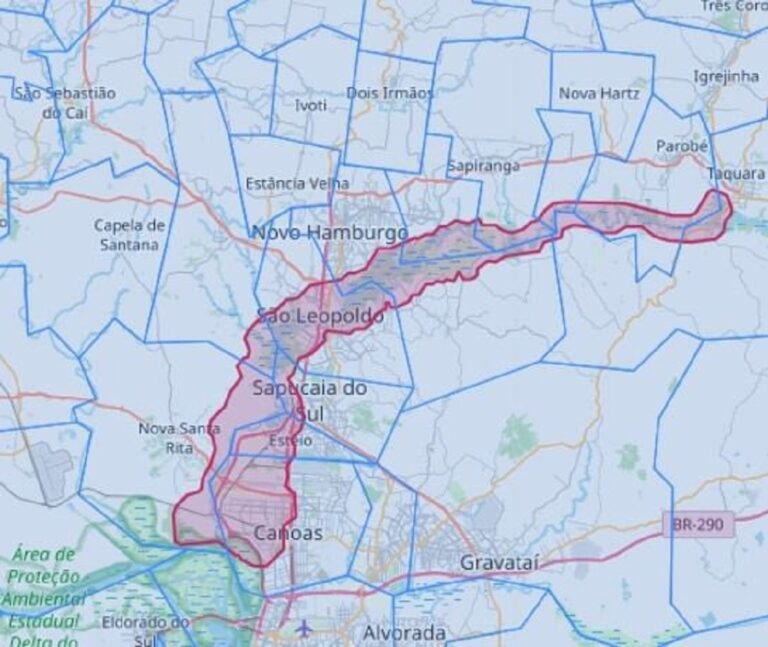 A Defesa Civil emitiu novo alerta de inundação do Rio dos Sinos. O rio apresenta níveis ainda elevados de Campo Bom até Canoas