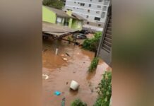 Circula pelas redes sociais o vídeo de uma moradora de Nova Prata, na Serra Gaúcha, gravando o momento que a água invade residências e arrasta carros. As imagens foram feitas na manhã desta quarta-feira (1°)