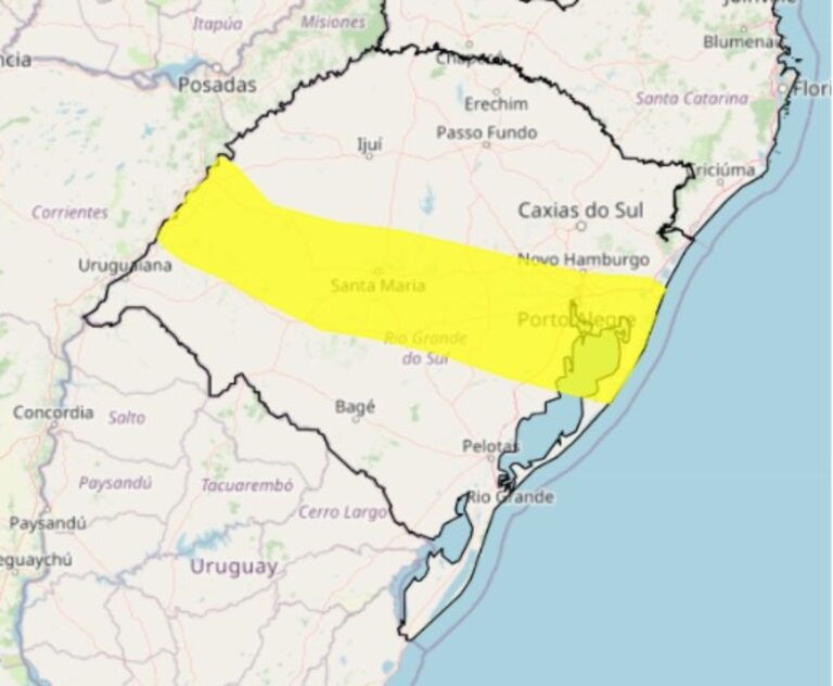 Rio Grande do Sul tem alerta para chuva e vento fortes com risco de granizo