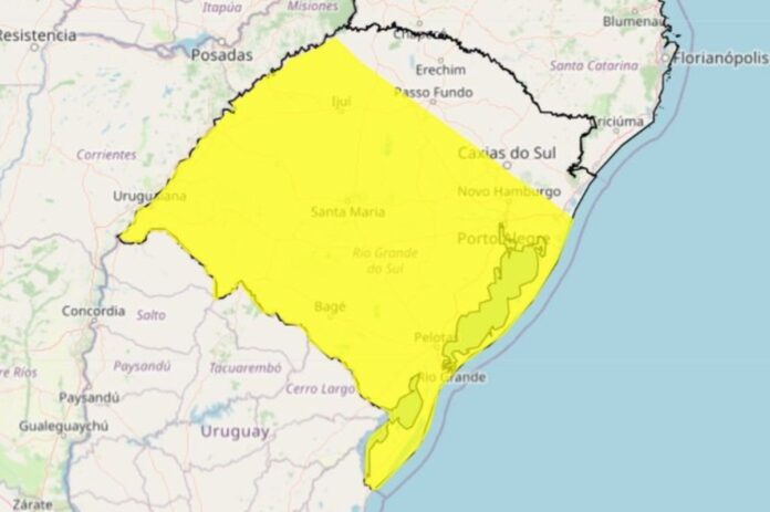 Alerta amarelo para temporal forte no RS