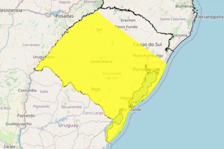 Alerta amarelo para temporal forte no RS