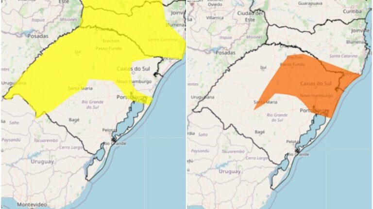 Inmet emite dois alertas de temporal para o RS
