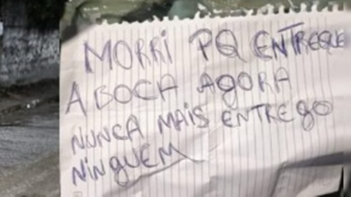 Delator de boca de tráfico é encontrado morto; ao lado do corpo havia um bilhete: “Morri porque entreguei a ‘boca’. Agora nunca mais entrego ninguém