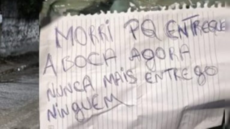 Delator de boca de tráfico é encontrado morto; ao lado do corpo havia um bilhete: “Morri porque entreguei a ‘boca’. Agora nunca mais entrego ninguém"