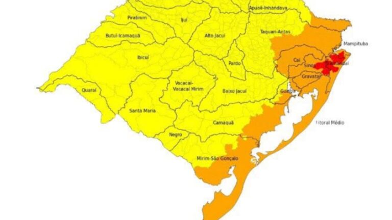 Defesa Civil emite alerta de inundação para o Rio Grande do Sul
