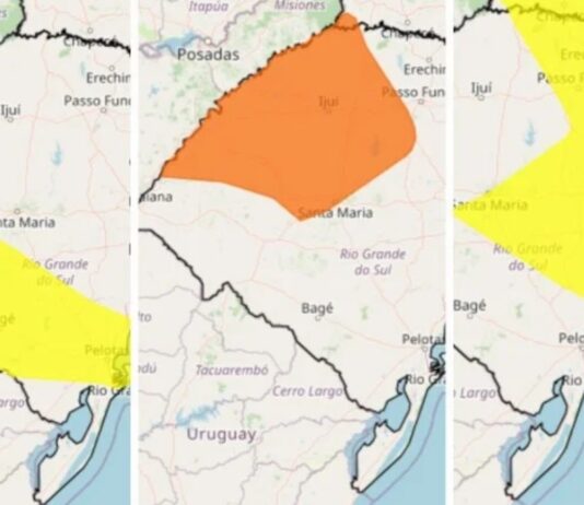 Inmet emite três alertas de chuva intensa no Rio Grande do Sul