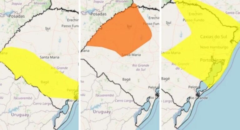 Inmet emite três alertas de chuva intensa no Rio Grande do Sul
