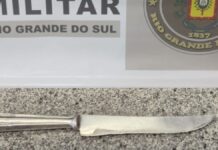 faca usada por criminosos para assaltar passageiros de ônibus em Canoas
