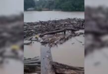 Ponte desaba após forte chuva em São Vicente do Sul