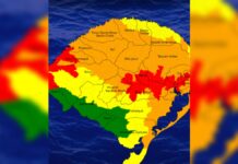 Mapa da Defesa Civil do Rio Grande do Sul mostra áreas com alerta de inundação