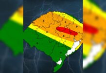 Imagem meteorológica do Rio Grande do Sul que está sob alerta laranja: chuva intensa