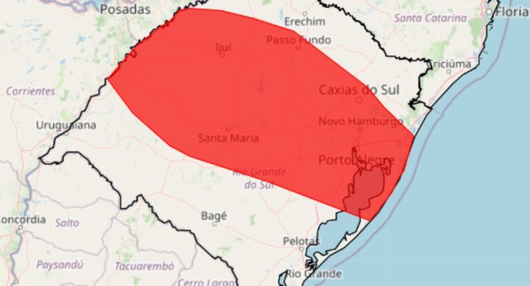 INMET emite alerta vermelho de chuva no Rio Grande do Sul