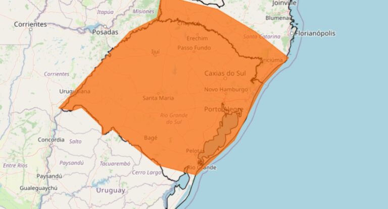 INMET emite alerta laranja de chuva intensa no Rio Grande do Sul