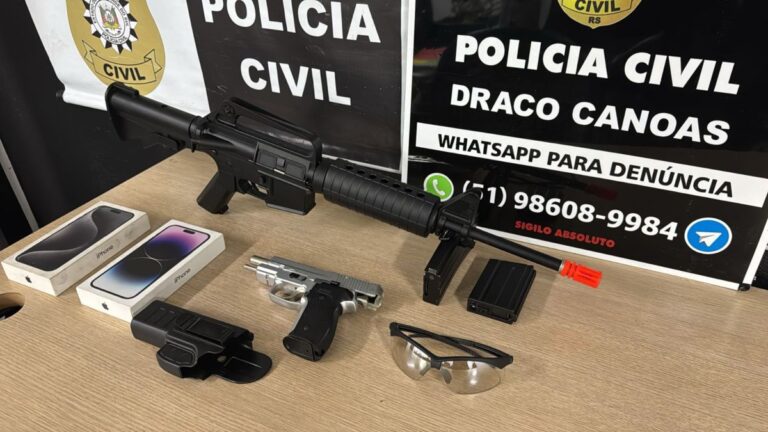 na foto, objetos apreendidos durante a Operação Por um Fio em Canoas