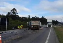 na foto, acidente que ocorreu no trecho de Pelotas da BR-116