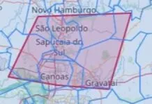 foto mostra mapa da defesa civil sobre alerta de chuva forte em Canoas