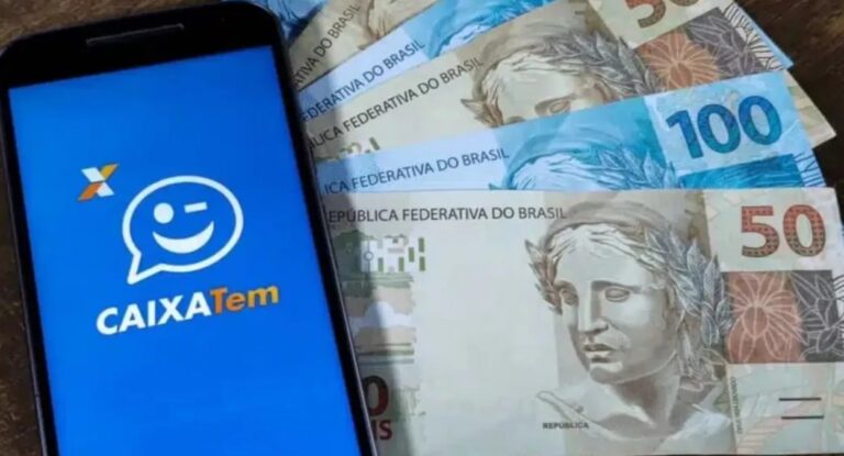 Imagem do aplicativo Caixa Tem com notas de dinheiro