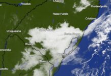 Mapa mostra nuvens que podem ser de chuva sob o Rio Grande do Sul