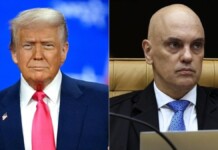 foto mostra o presidente Donald Trump e o ministro Alexandre de Moraes que foi alvo da Lei Magnitsky