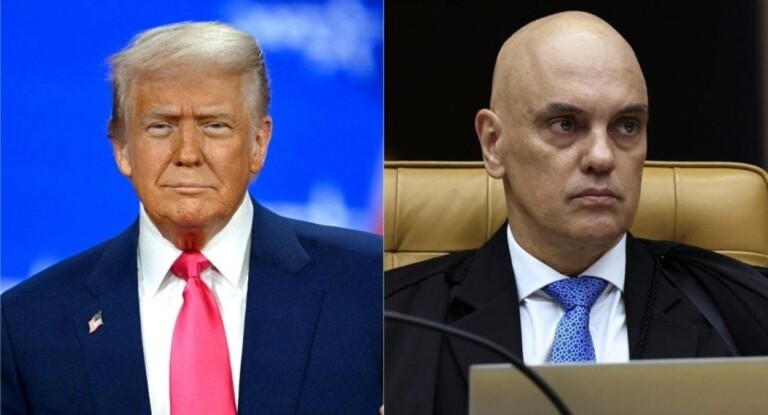 foto mostra o presidente Donald Trump e o ministro Alexandre de Moraes que foi alvo da Lei Magnitsky