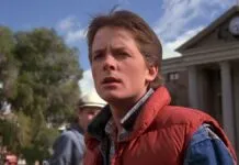 foto mostra o ator Michael J. Fox como Marty McFly