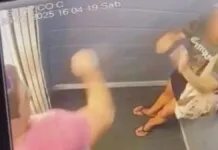 Imagem do vídeo que mostra a mulher sendo espancada no elevador