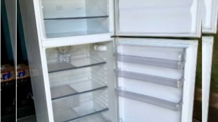 Na foto, mostra a geladeira que a mulher foi encontrada morta