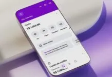 Aplicativo do Nubank com valores na tela