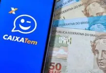 App do Caixa Tem com cédulas de dinheiro