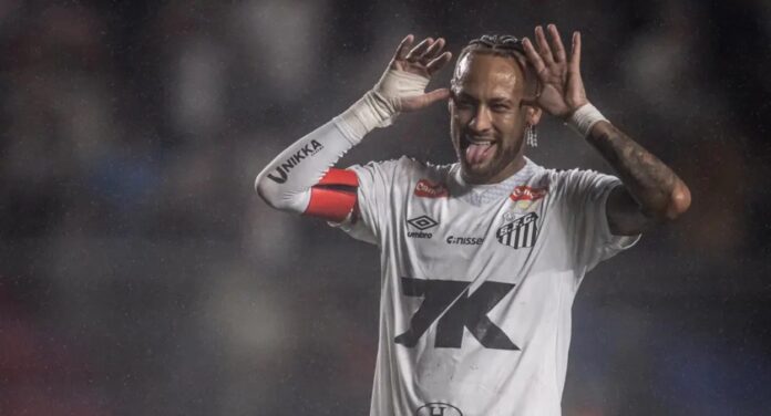Imagem do Neymar comemorando um gol pelo Santos