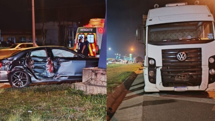 Na foto o carro que morreu mãe e filho em acidente