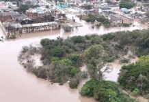 Na foto, a cidade de São Lourenço do Sul após fortes chuvas