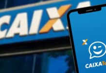foto mostra agência e aplicativo do caixa tem
