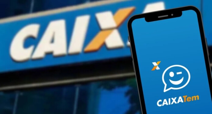 foto mostra agência e aplicativo do caixa tem