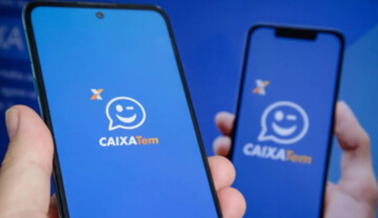 Imagem de dois celulares abertos com o app do Caixa Tem