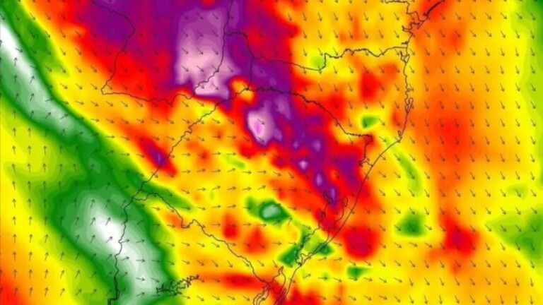 O mapa que Metsul alerta para ventos fortes