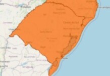 O mapa que mostra o alerta no RS