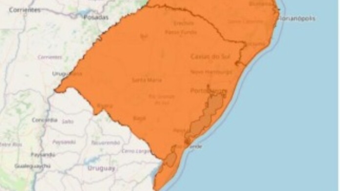 O mapa que mostra o alerta no RS