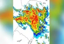 O mapa que mostra o ciclone no RS