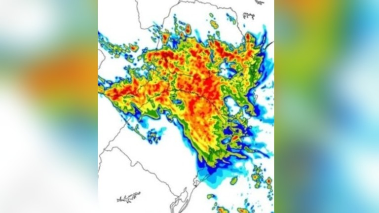 O mapa que mostra o ciclone no RS