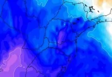 MetSul alerta que ciclone vai trazer massa de ar frio para o Rio Grande do Sul O mapa que mostra a massar de ar frio no RS