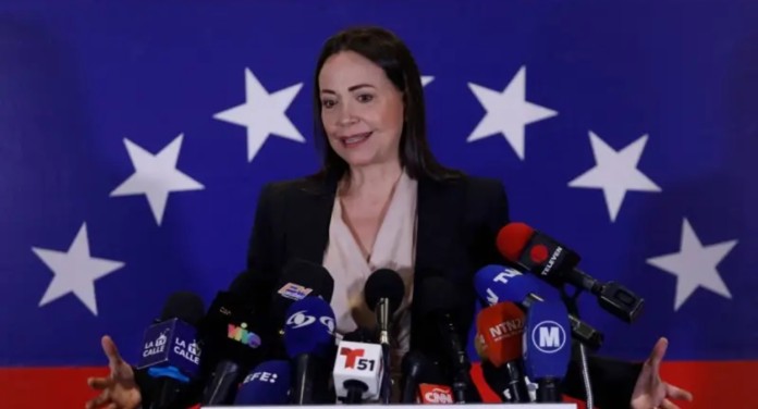 Foto mostra Maria Corina Machado, vencedora do Nobel da Paz 2025