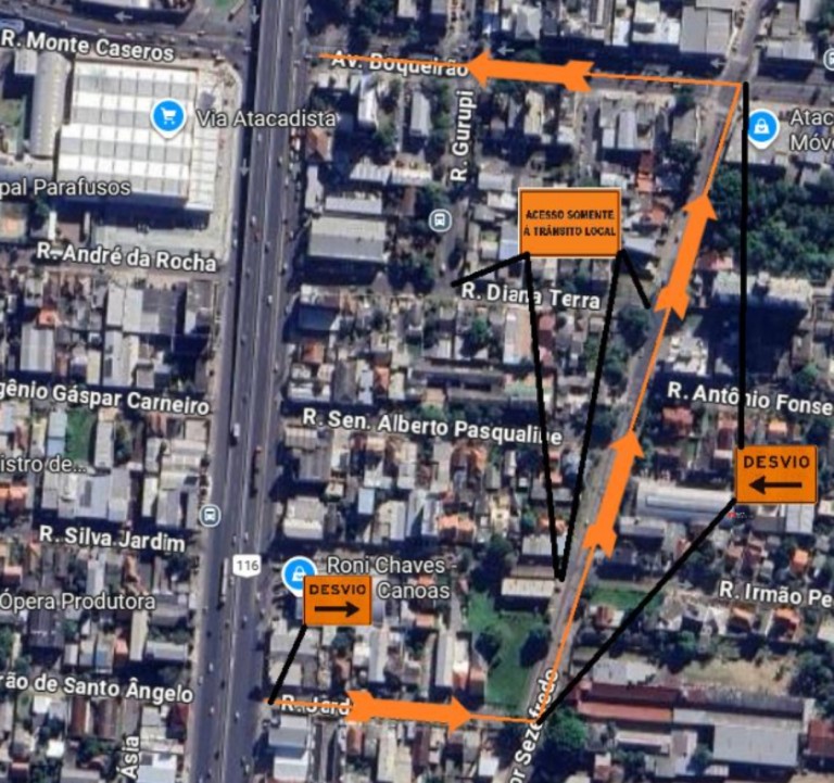 Obras do viaduto da BR-116 em Canoas provocam bloqueios