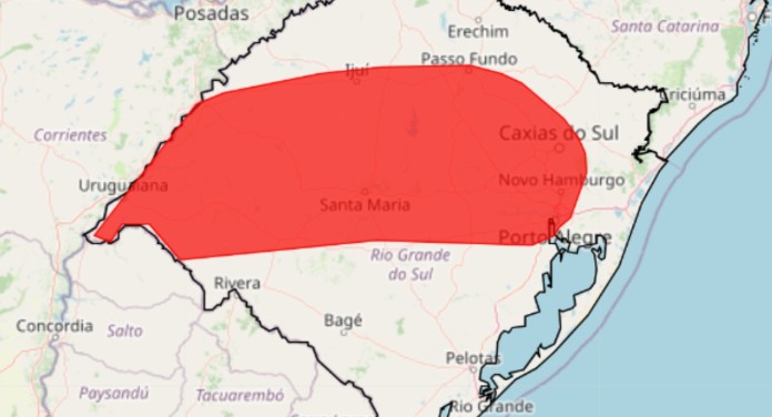 Inmet emite alerta vermelho para o Rio Grande do Sul