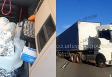 na foto, caminhão que bloqueia o rodoanel