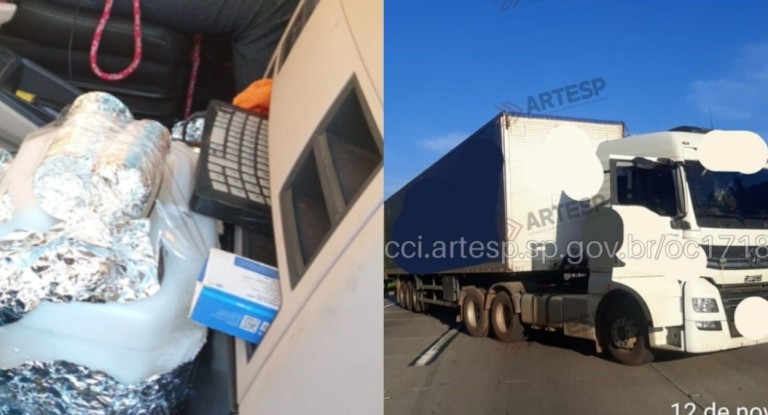 na foto, caminhão que bloqueia o rodoanel